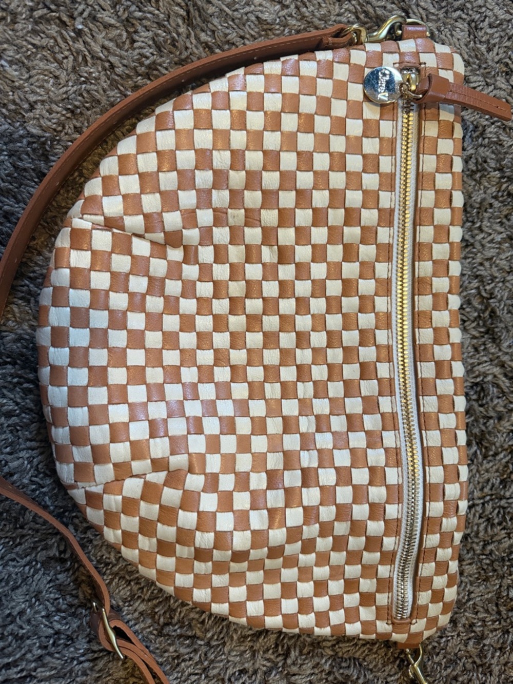 Clare V Grande Fanny Burnt Orange & Cream Crossbody Bag with Adjustable Strap - Picture 3 of 12
